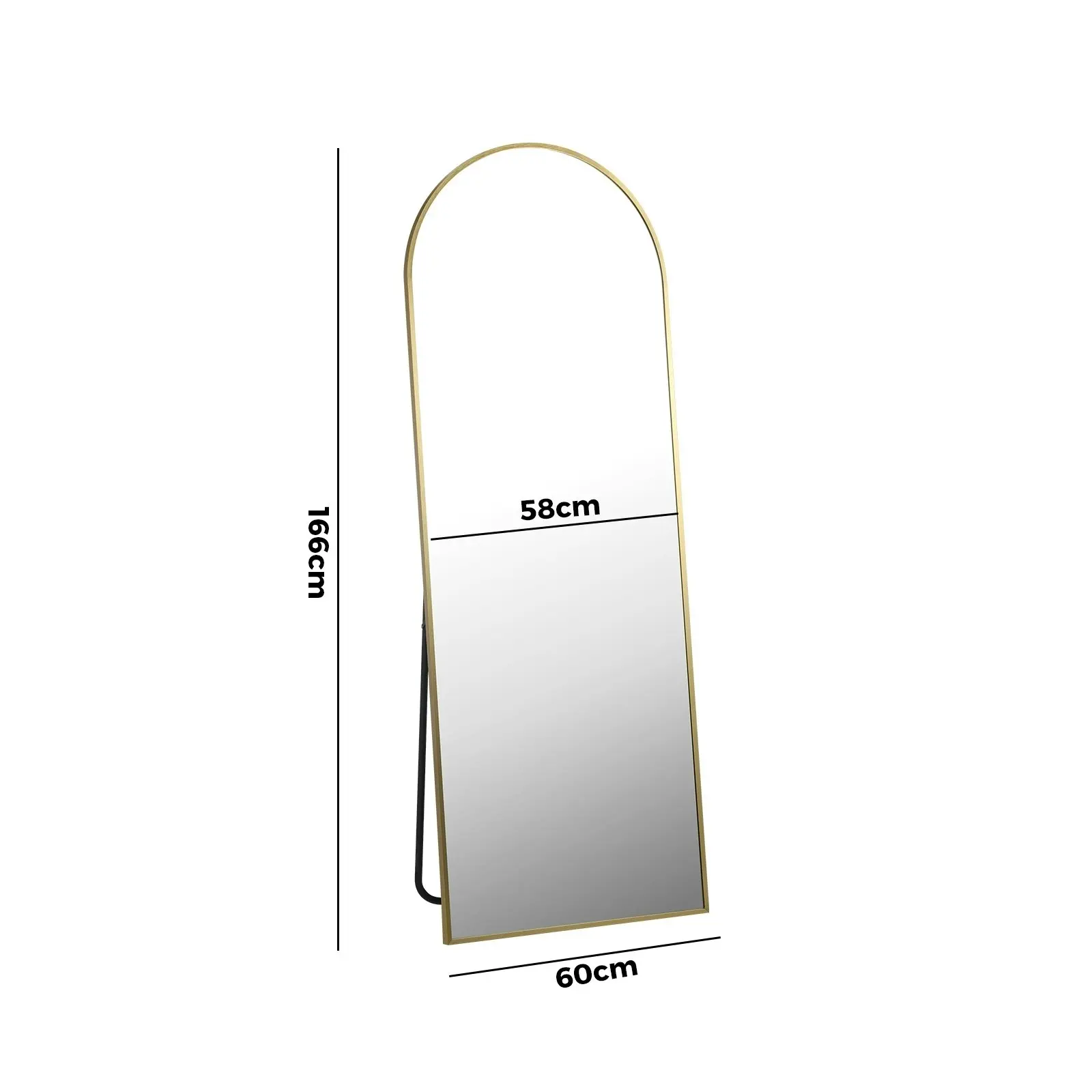 Oikiture 166x60cm Full Length Mirror Arched Dressing Floor Mirrors Free Standing Gold