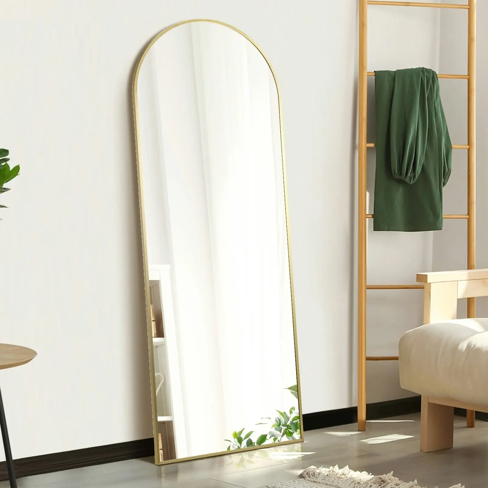 Oikiture 166x60cm Full Length Mirror Arched Dressing Floor Mirrors Free Standing Gold