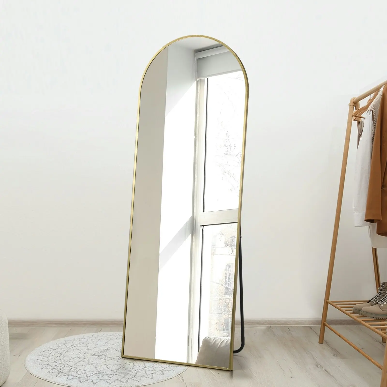 Oikiture 166x60cm Full Length Mirror Arched Dressing Floor Mirrors Free Standing Gold