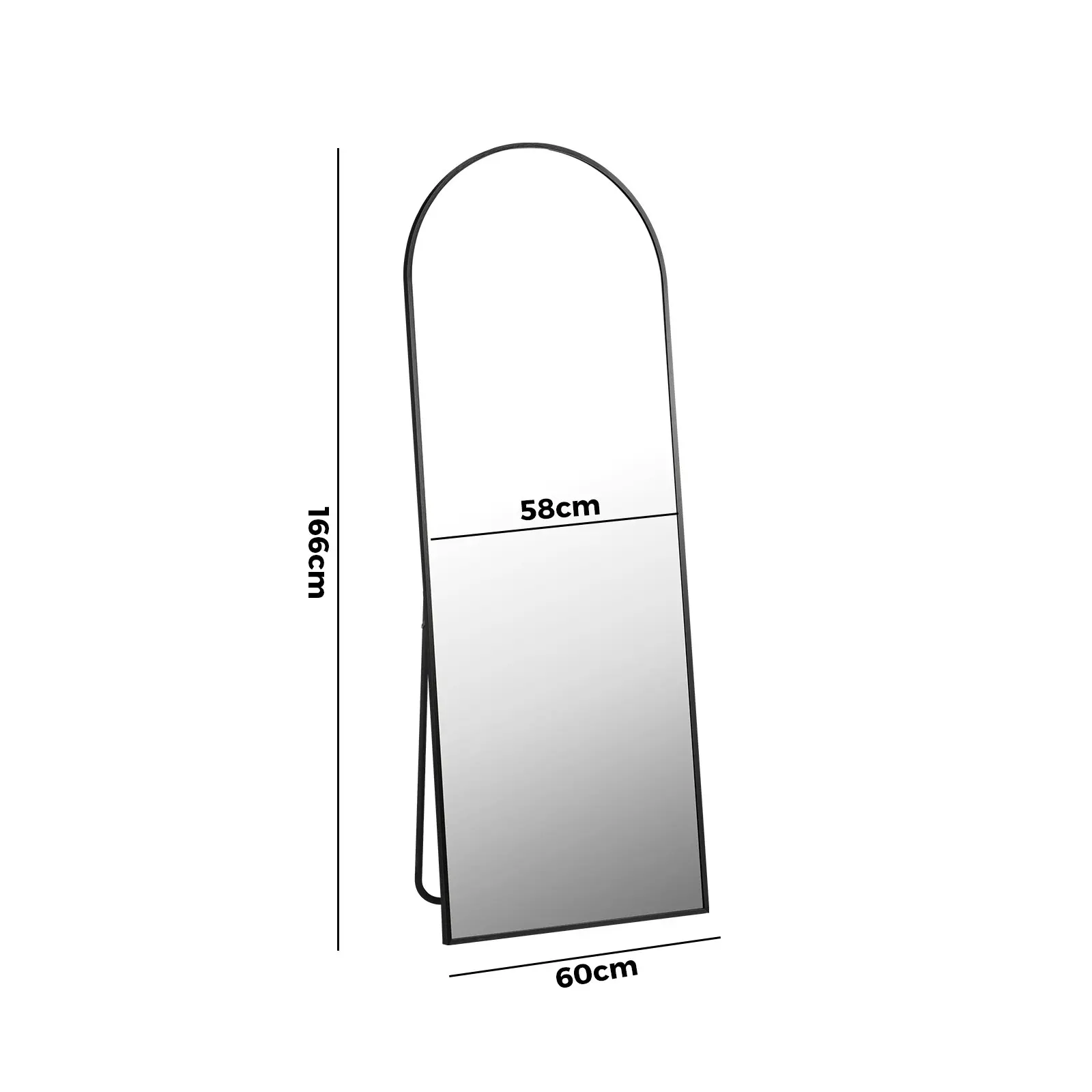 Oikiture 166x60cm Full Length Mirror Arched Dressing Floor Mirrors Free Standing Black