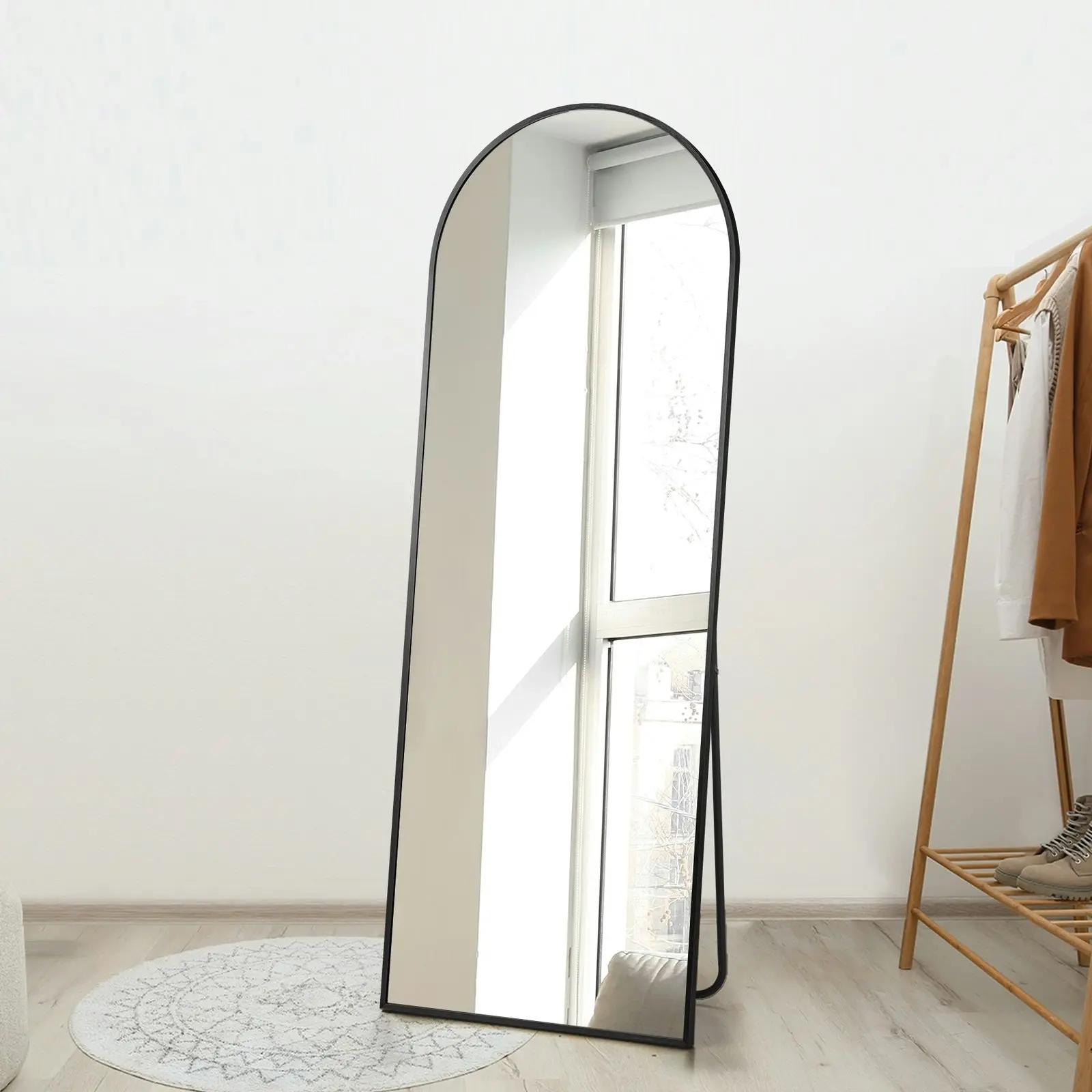 Oikiture 166x60cm Full Length Mirror Arched Dressing Floor Mirrors Free Standing Black