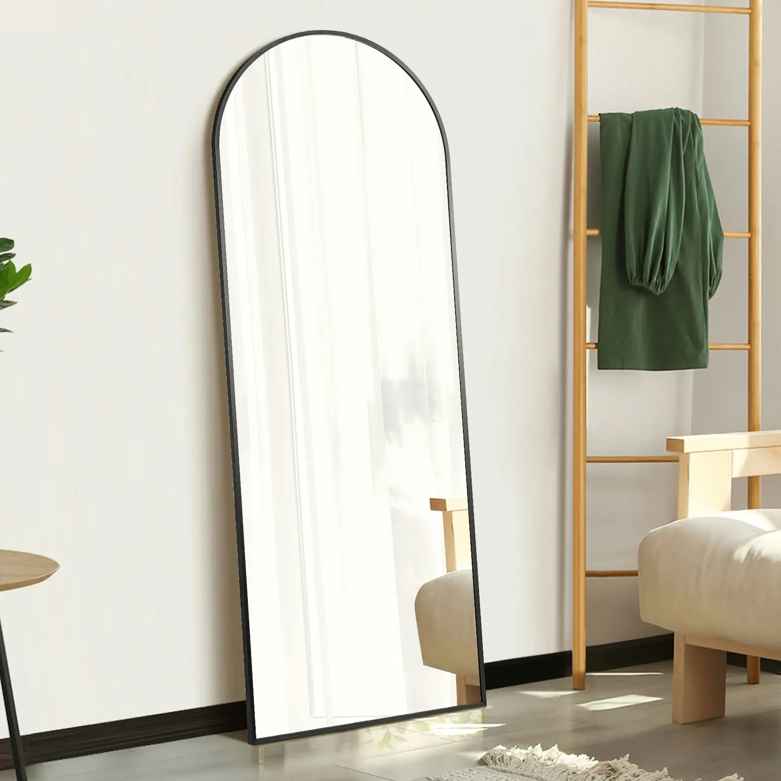 Oikiture 166x60cm Full Length Mirror Arched Dressing Floor Mirrors Free Standing Black