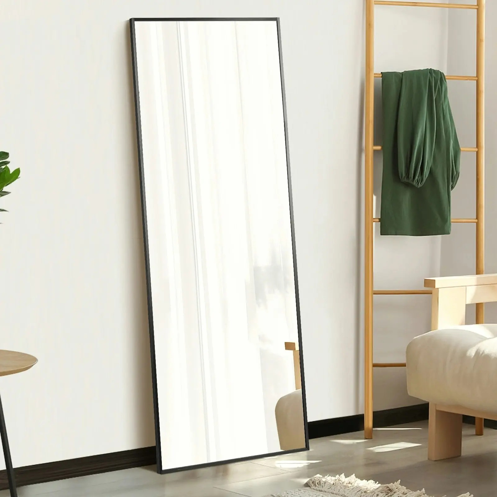 Oikiture 166x60cm Full Length Mirror Rectangle Dressing Floor Mirrors Free Standing Black