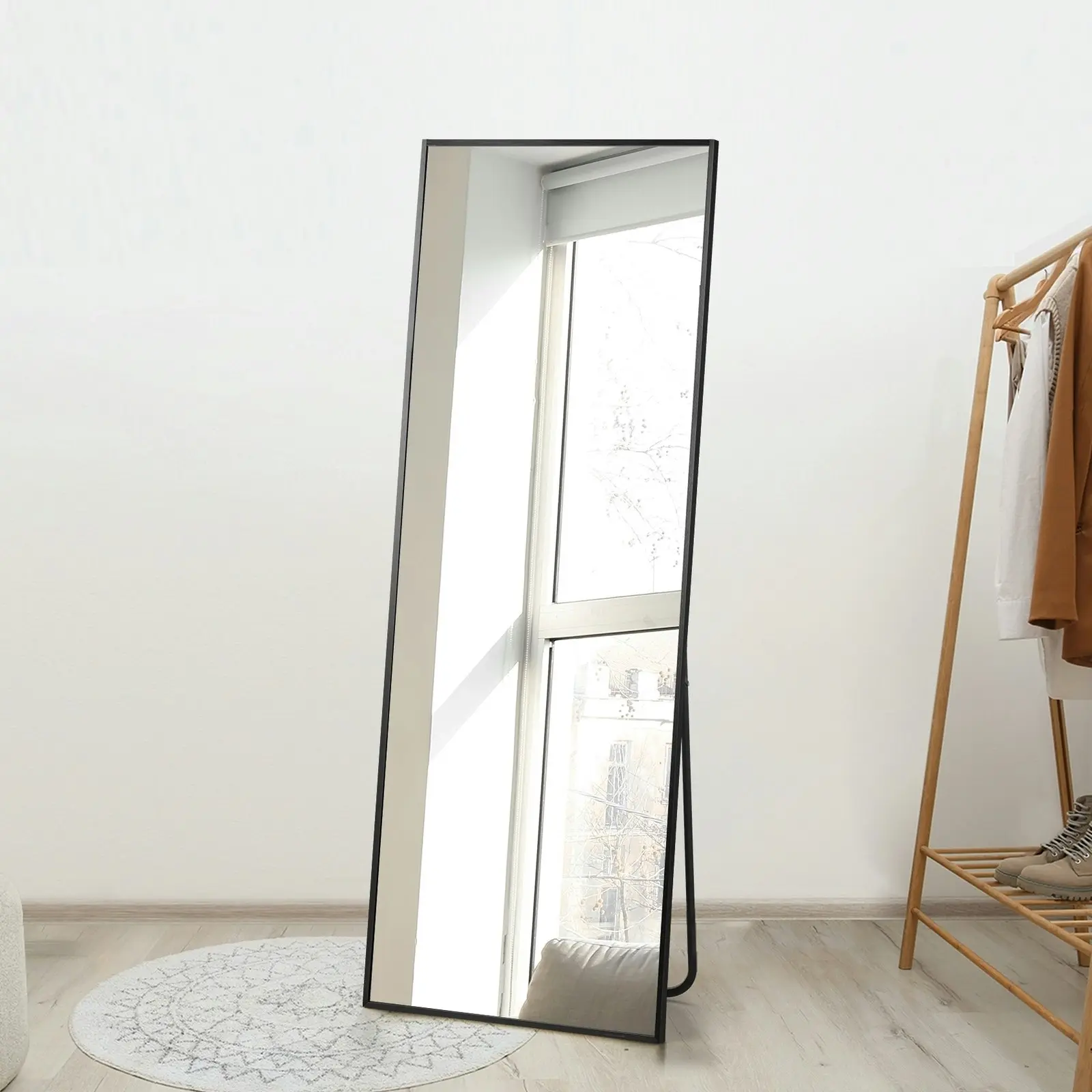 Oikiture 166x60cm Full Length Mirror Rectangle Dressing Floor Mirrors Free Standing Black