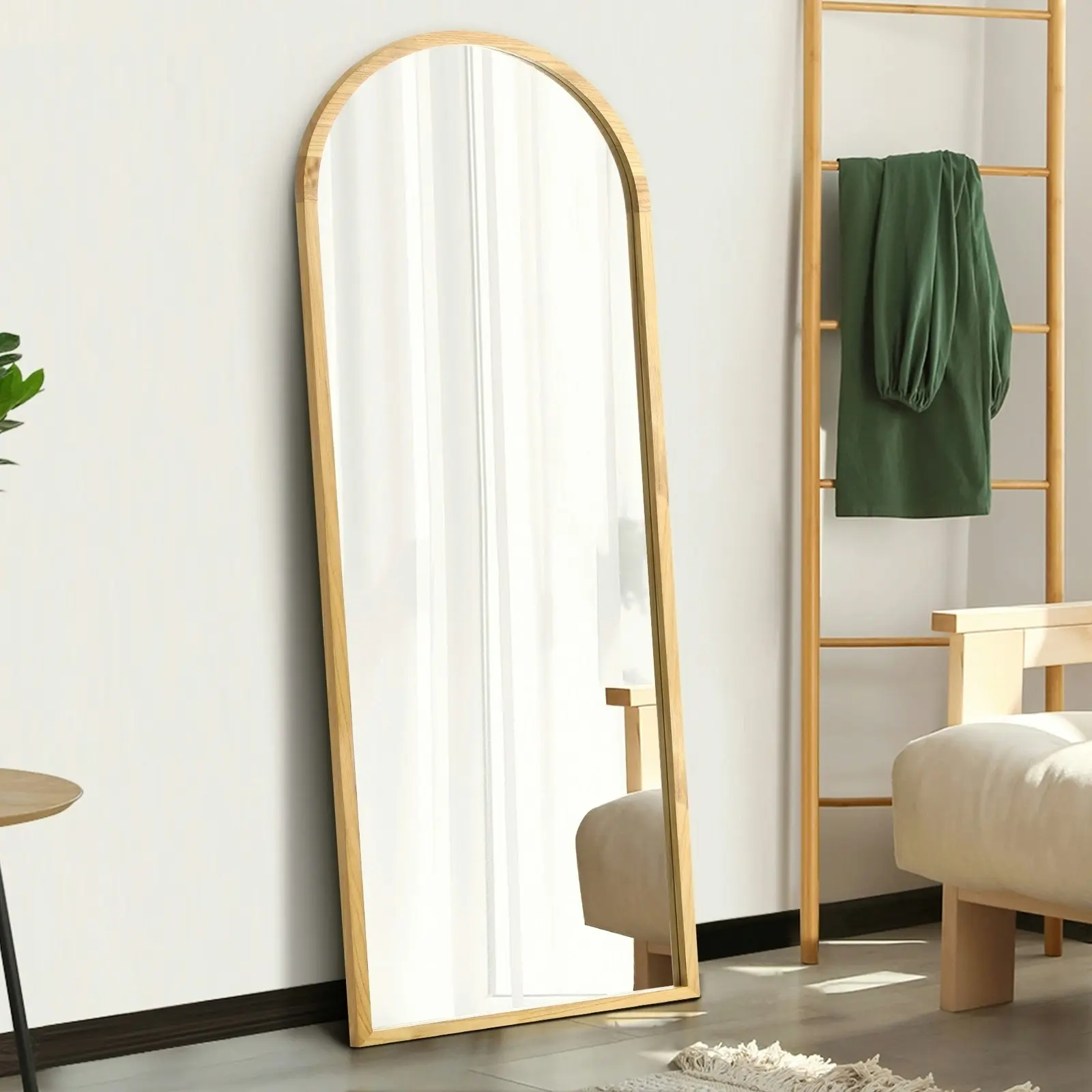 Oikiture 166x60cm Full Length Mirror Arched Dressing Floor Mirrors Wooden