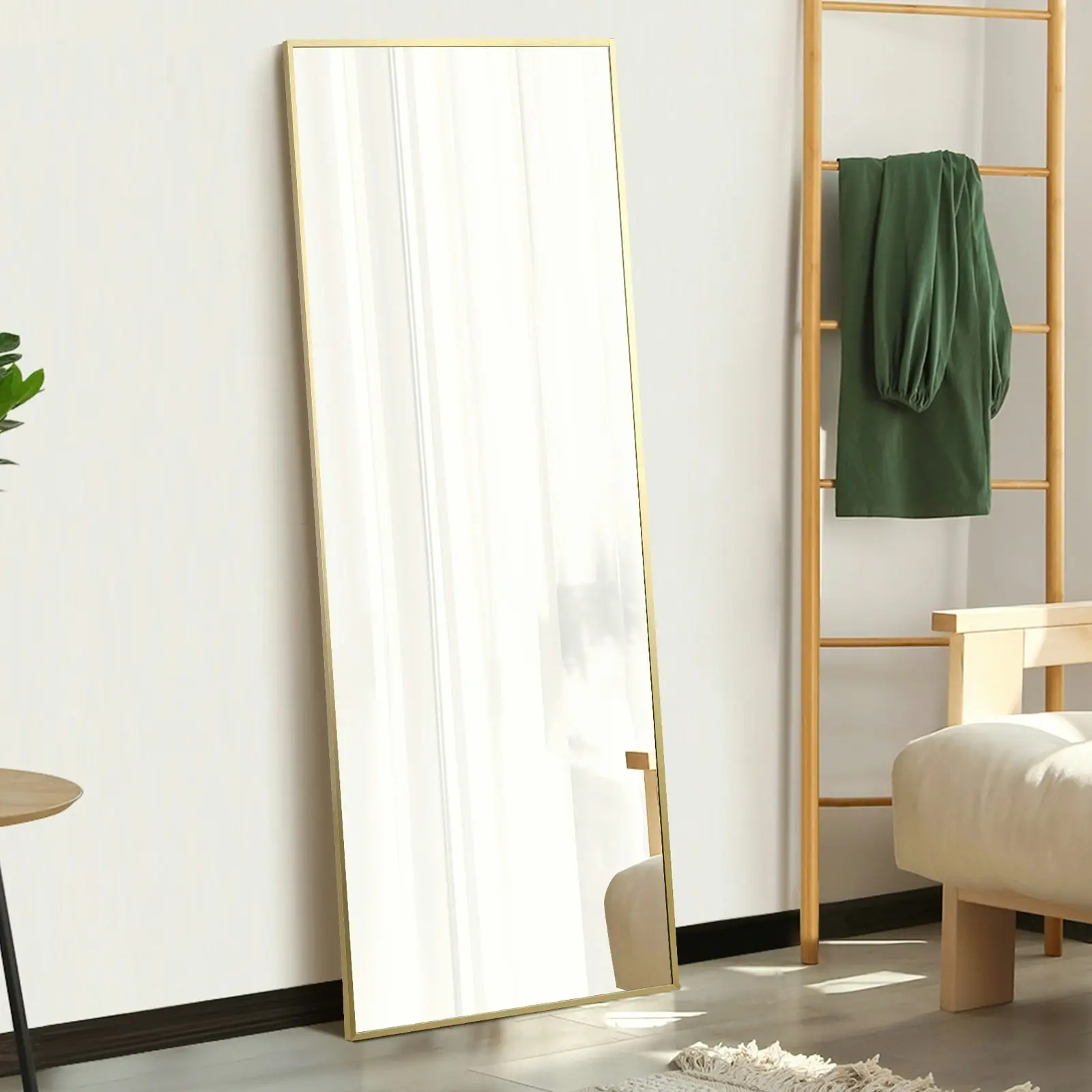 Oikiture 166x60cm Full Length Mirror Rectangle Dressing Floor Mirrors Free Standing Gold