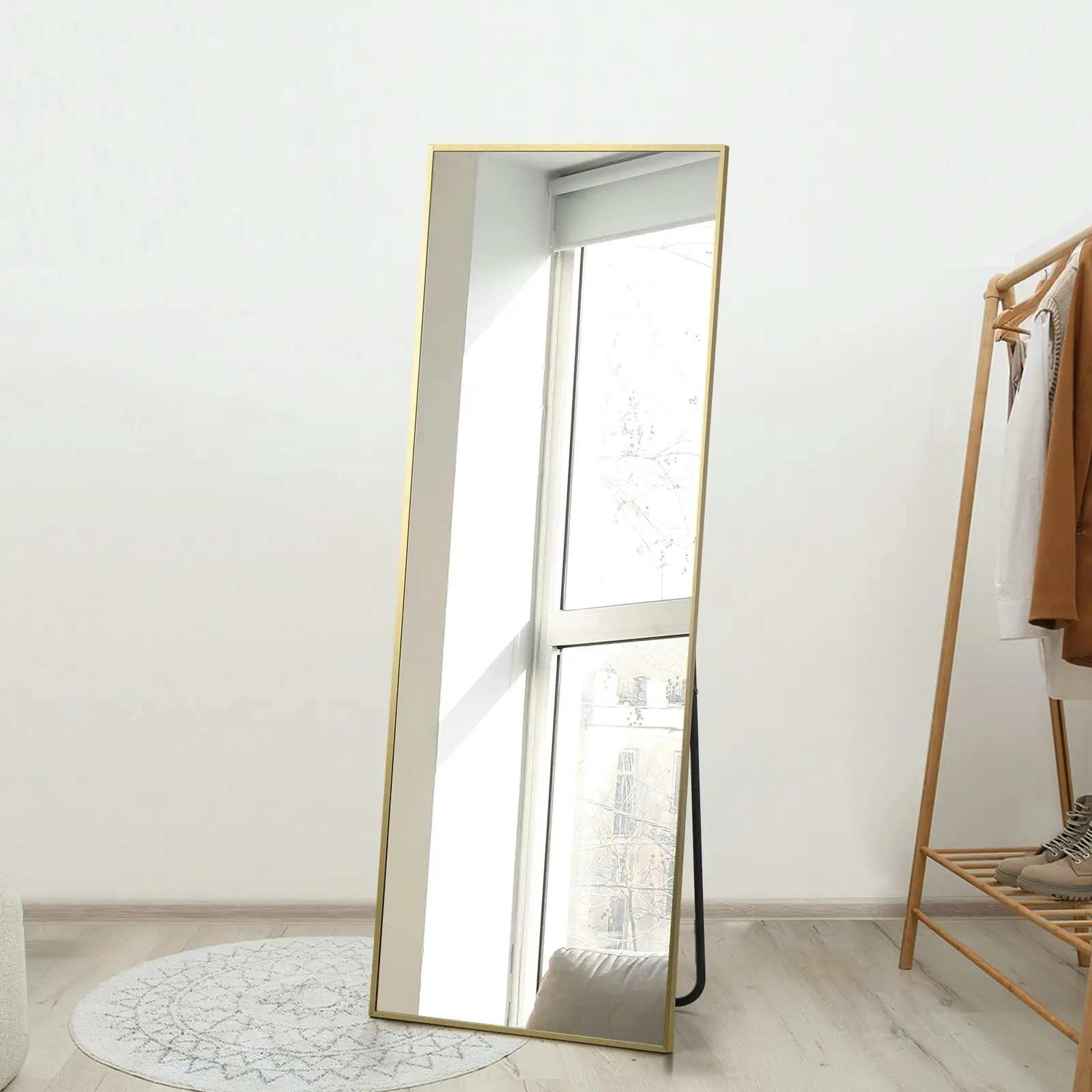 Oikiture 166x60cm Full Length Mirror Rectangle Dressing Floor Mirrors Free Standing Gold