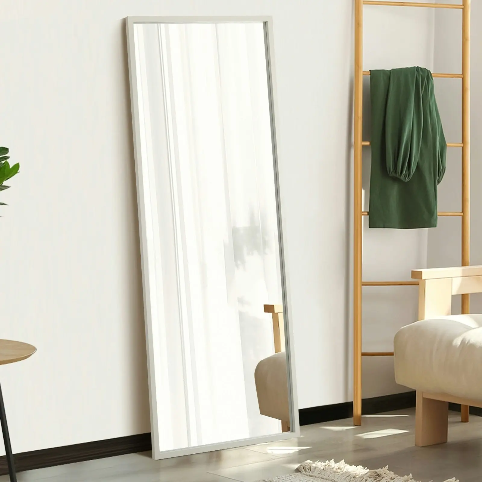 Oikiture Wooden 166x60cm Full Length Mirror Rectangle Floor Mirrors Free Standing White