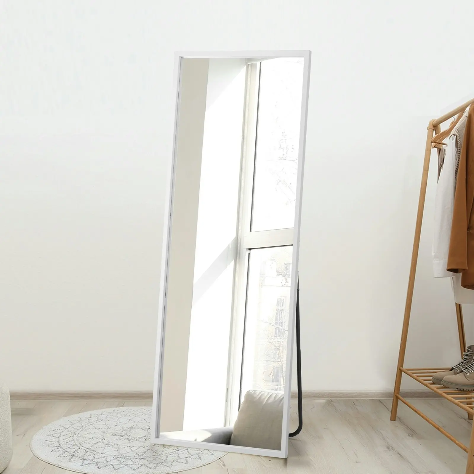 Oikiture Wooden 166x60cm Full Length Mirror Rectangle Floor Mirrors Free Standing White