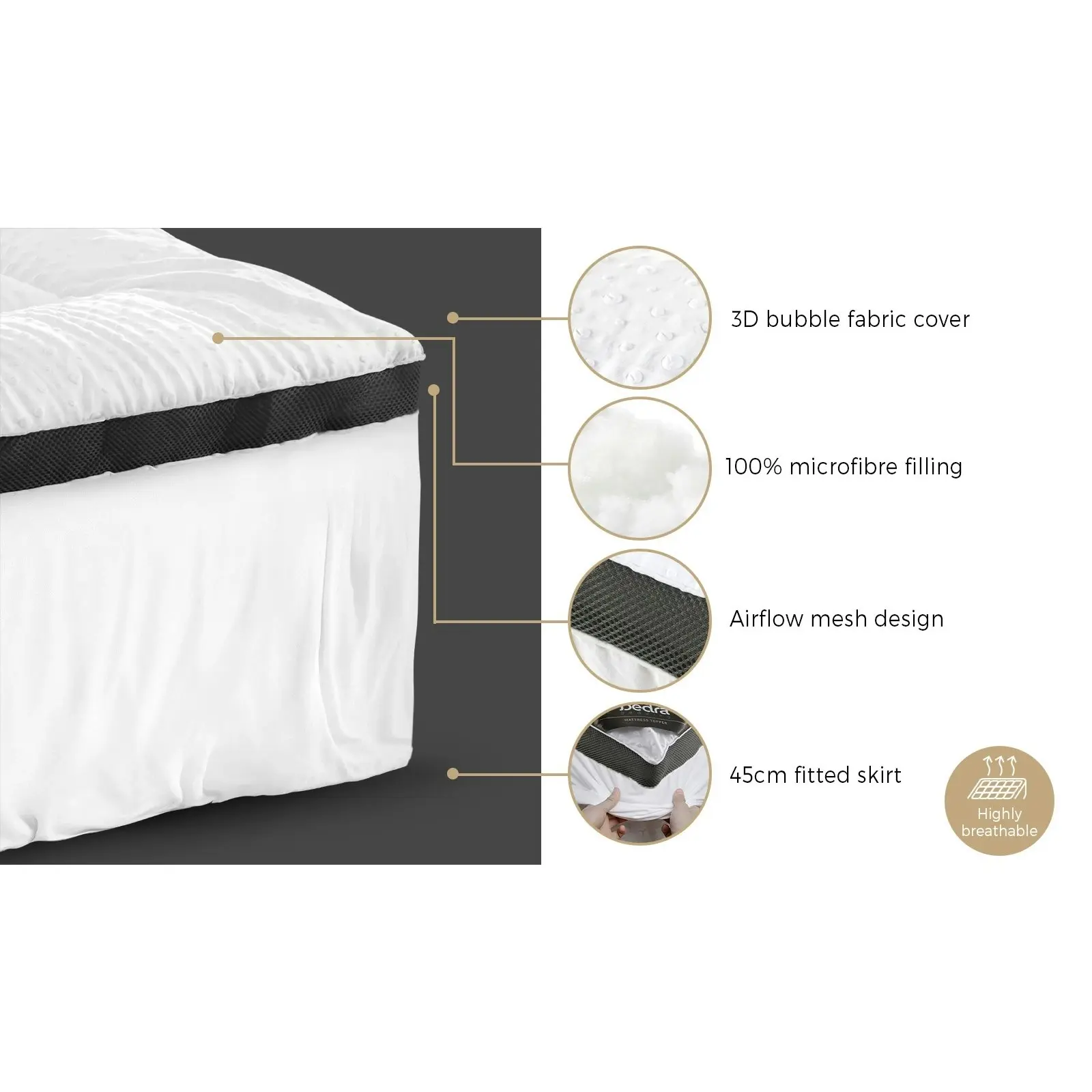 Bedra Mattress Topper Luxury Pillowtop Airflow Mesh Bed Protector Mat 5cm Queen