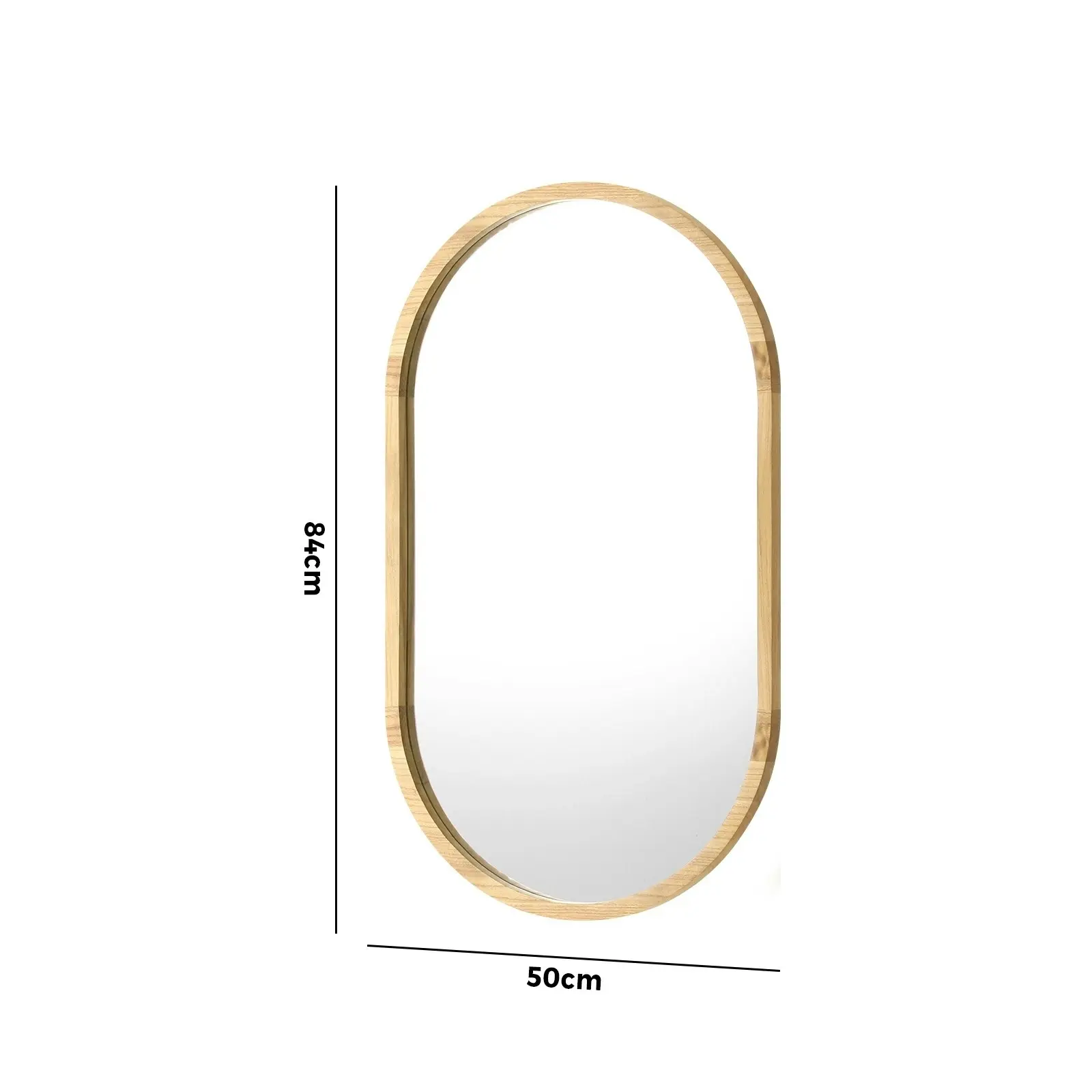 Oikiture Wall Mirrors Oval Makeup Mirror Home Decor Wooden 84x50cm