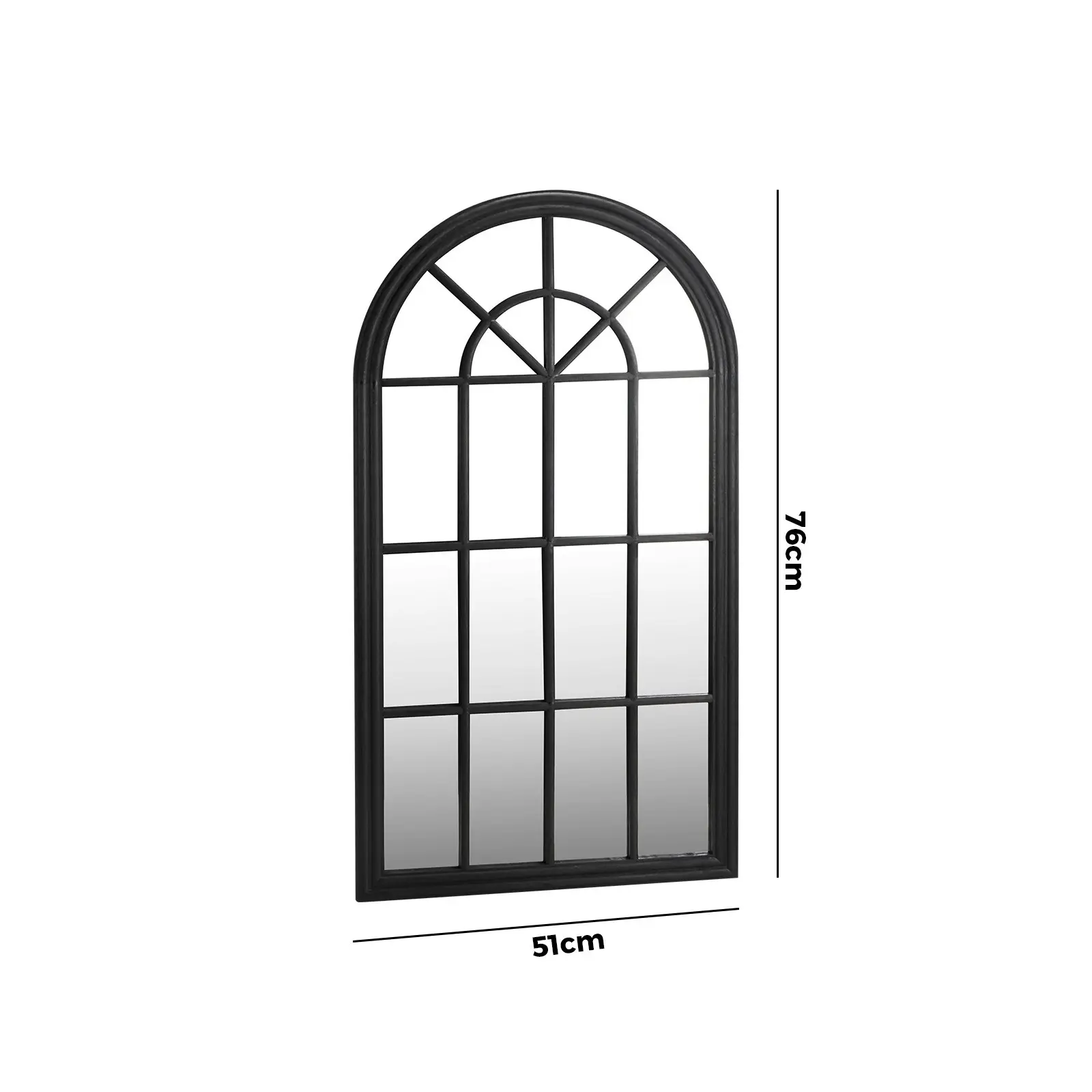 Oikiture Wooden Window Mirror Arched Wall Mirrors Decor 76x51cm Black