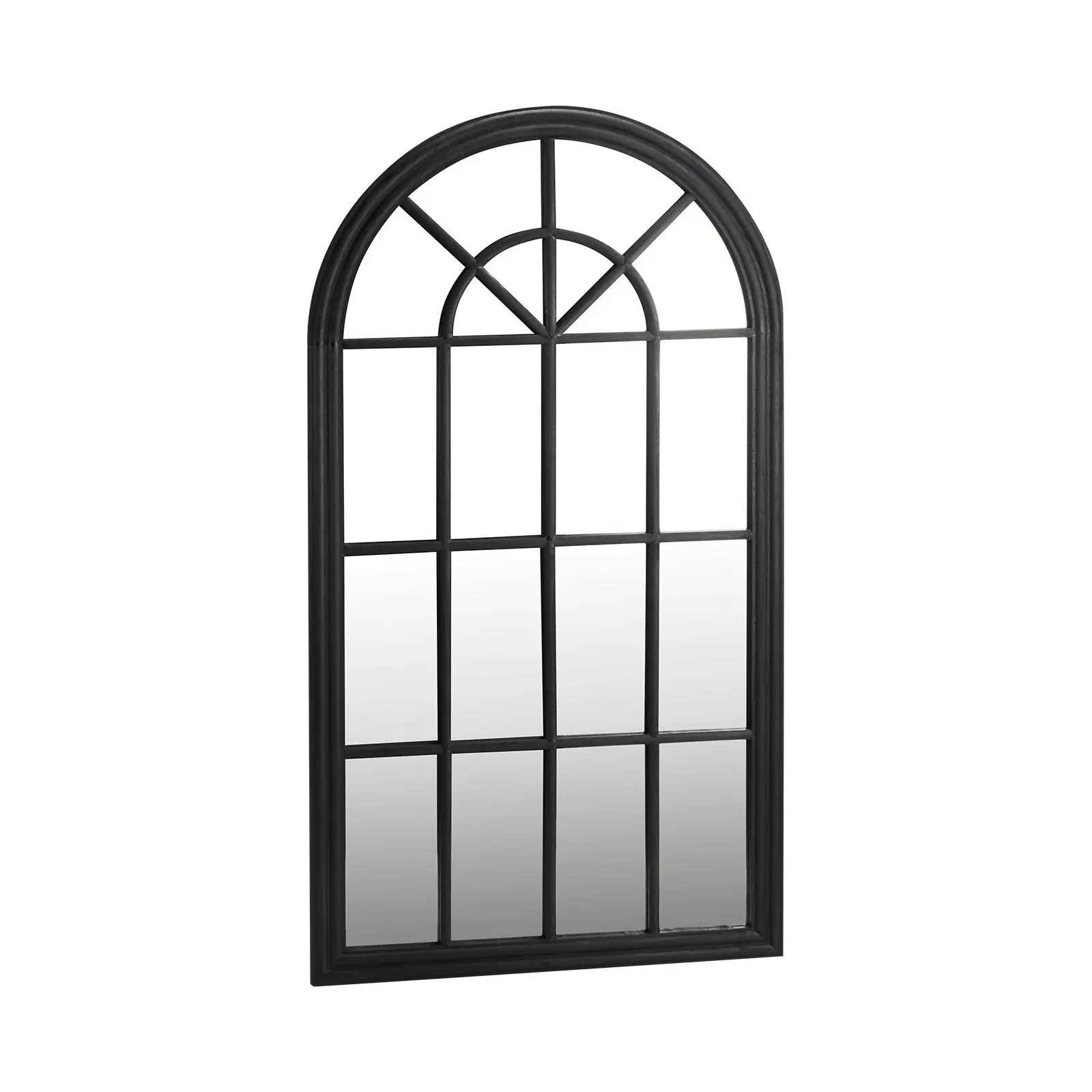 Oikiture Wooden Window Mirror Arched Wall Mirrors Decor 76x51cm Black