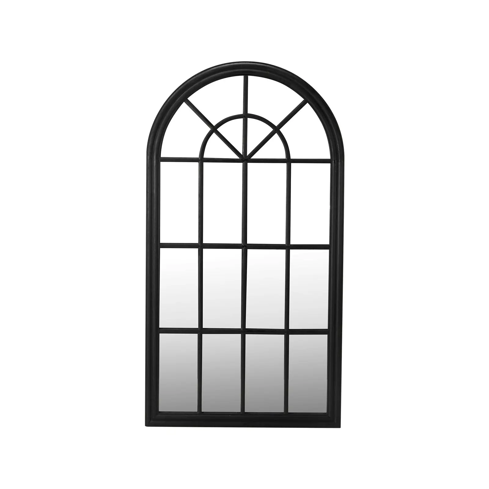 Oikiture Wooden Window Mirror Arched Wall Mirrors Decor 76x51cm Black