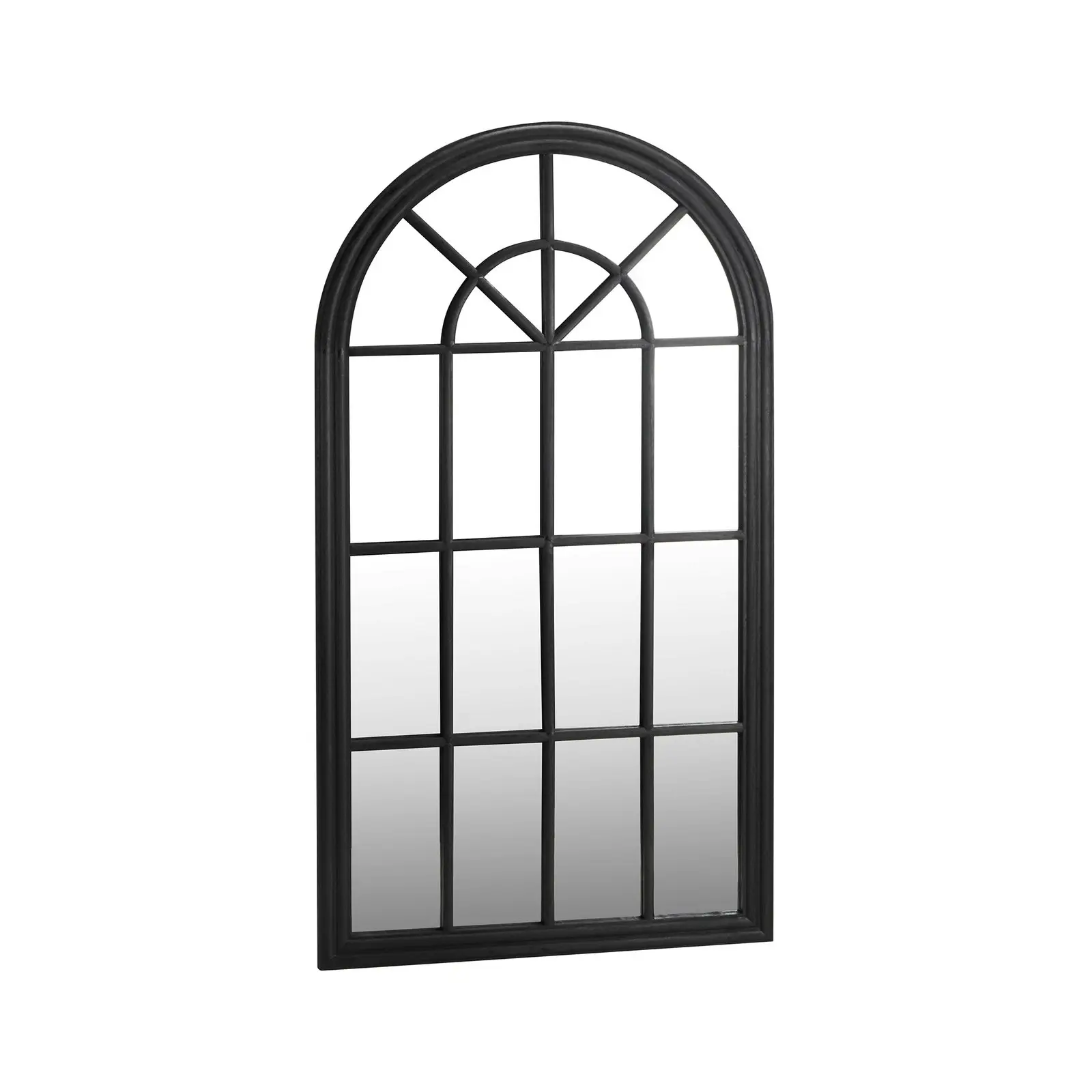 Oikiture Wooden Window Mirror Arched Wall Mirrors Decor 76x51cm Black