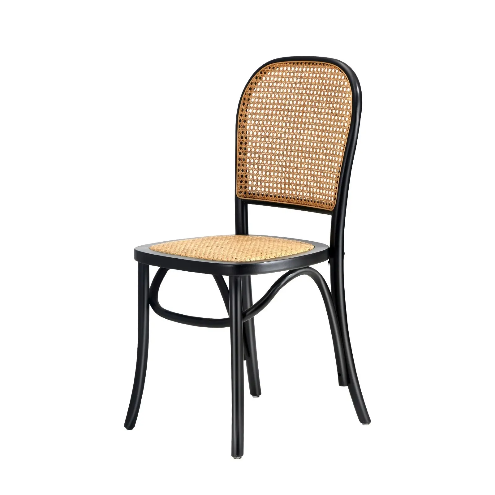 Oikiture Dining Chairs Wooden Chairs Rattan Accent Chair Black