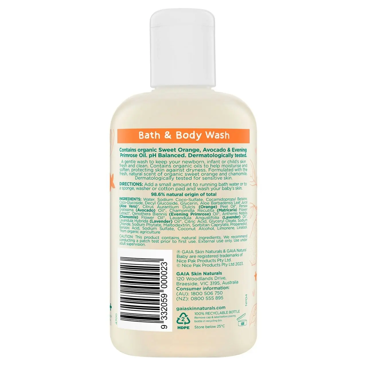 Gaia Natural Baby Bath & Body Wash 250mL