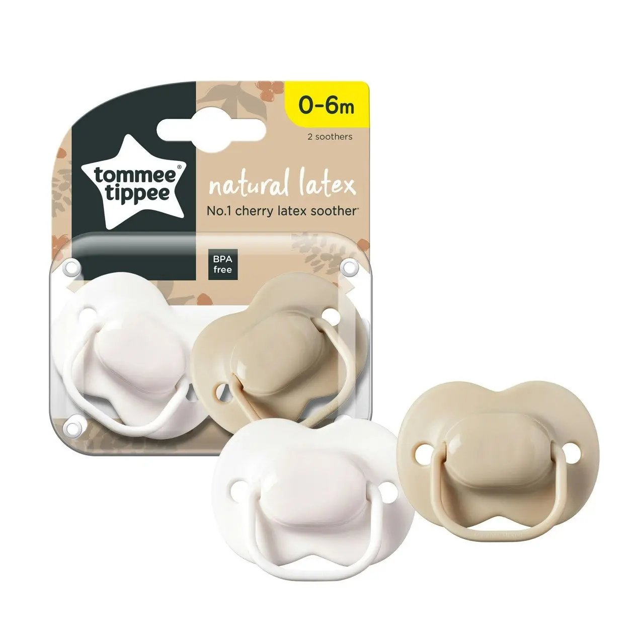 Tommee Tippee Cherry Latex Soother, 0-6 months, pack of 2 soothers with 100% natural latex baglet