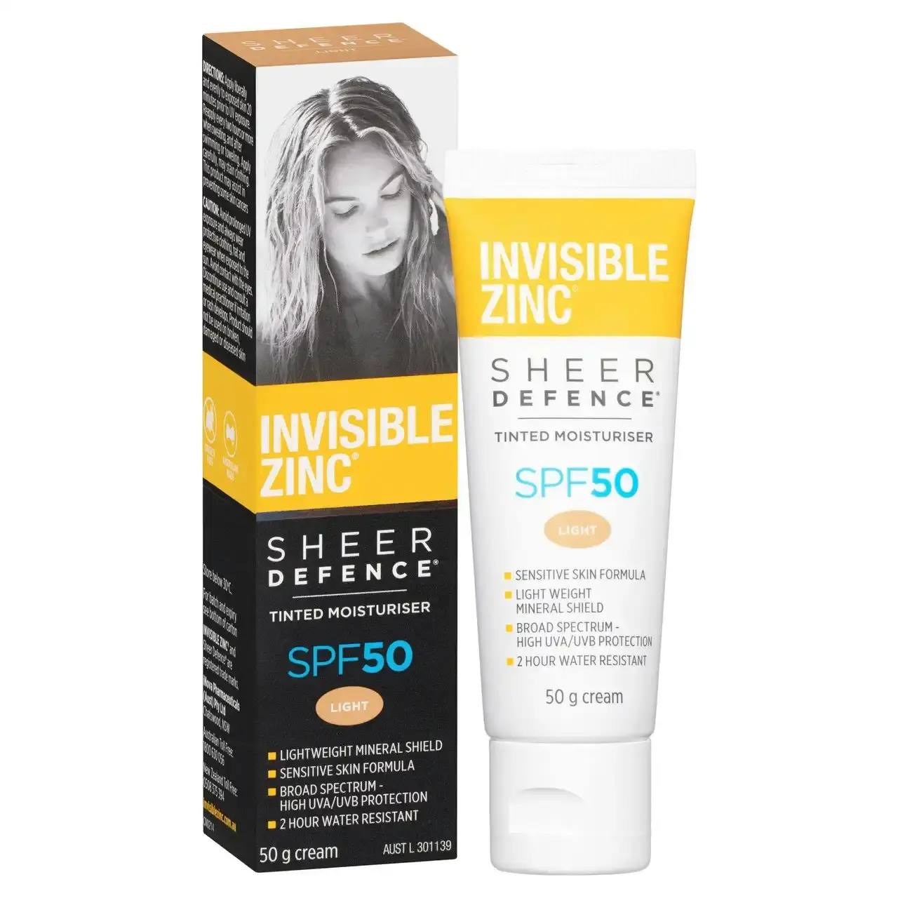 Invisible Zinc Sheer Defence Tinted Moisturiser SPF 50 Light 50g