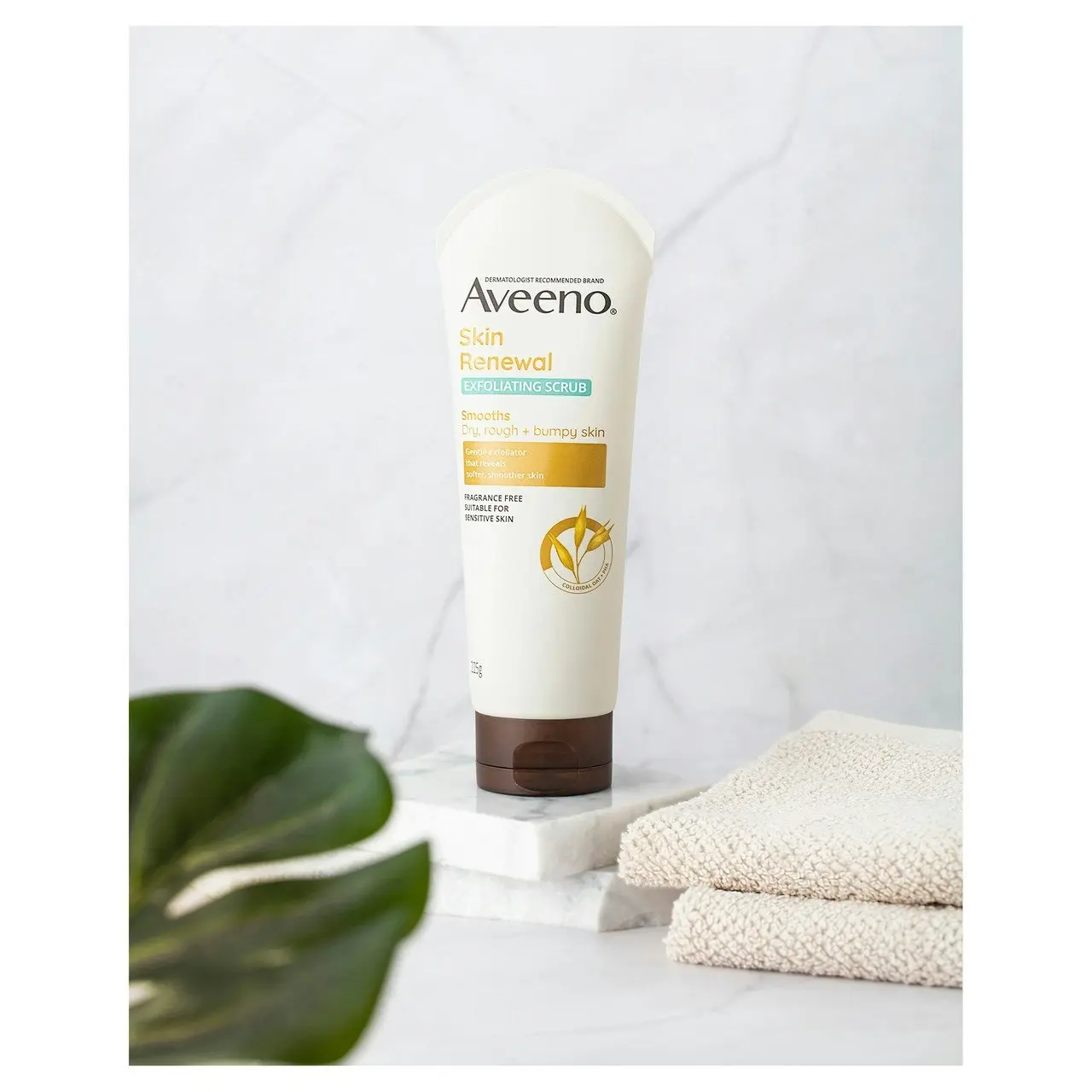 Aveeno Skin Renewal Exfoliating Body Scrub Cleanse & Resurface Dry Rough Bumpy Texture Sensitive Skin Gentle PHA 225g