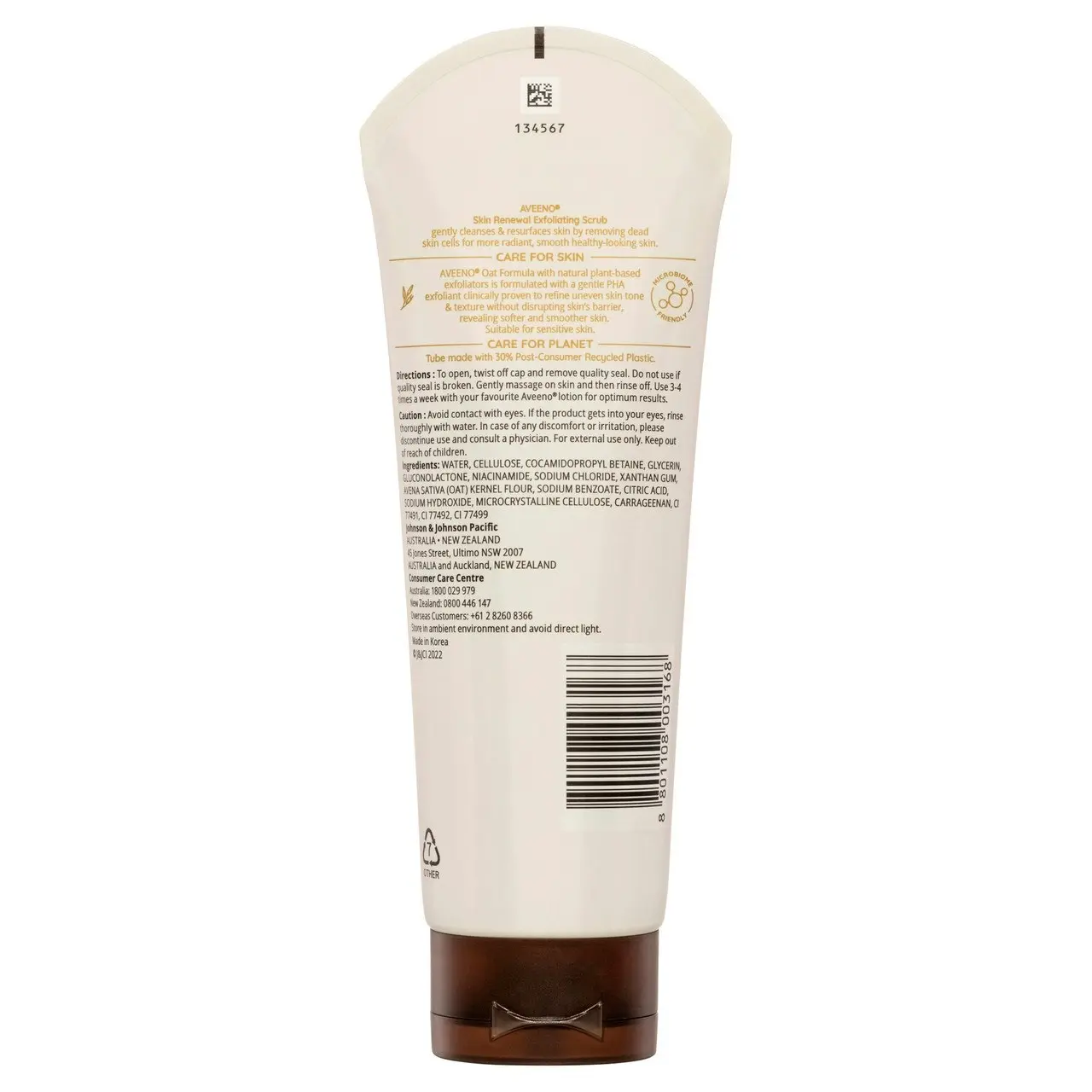 Aveeno Skin Renewal Exfoliating Body Scrub Cleanse & Resurface Dry Rough Bumpy Texture Sensitive Skin Gentle PHA 225g