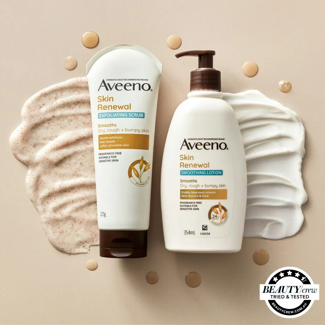 Aveeno Skin Renewal Exfoliating Body Scrub Cleanse & Resurface Dry Rough Bumpy Texture Sensitive Skin Gentle PHA 225g