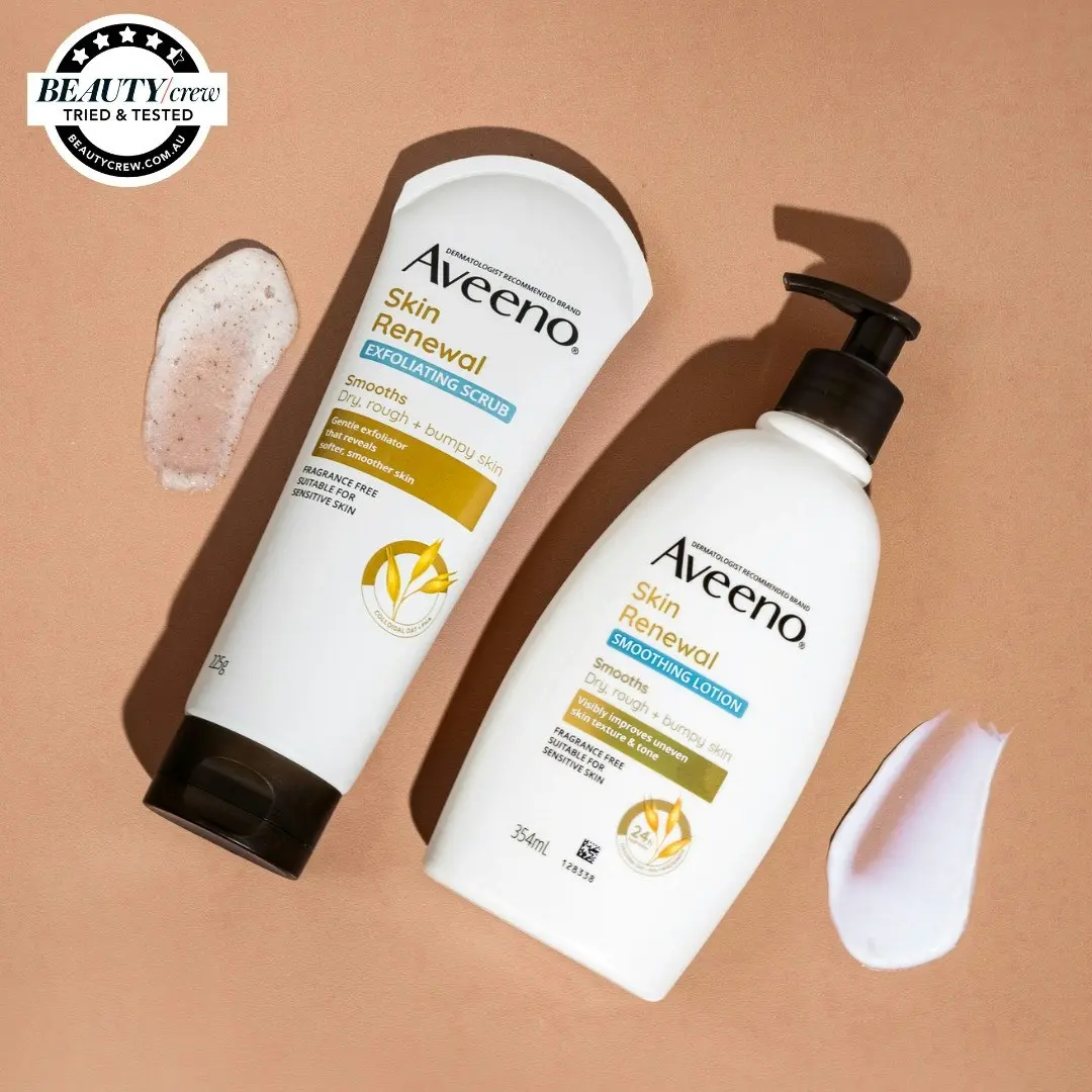 Aveeno Skin Renewal Exfoliating Body Scrub Cleanse & Resurface Dry Rough Bumpy Texture Sensitive Skin Gentle PHA 225g