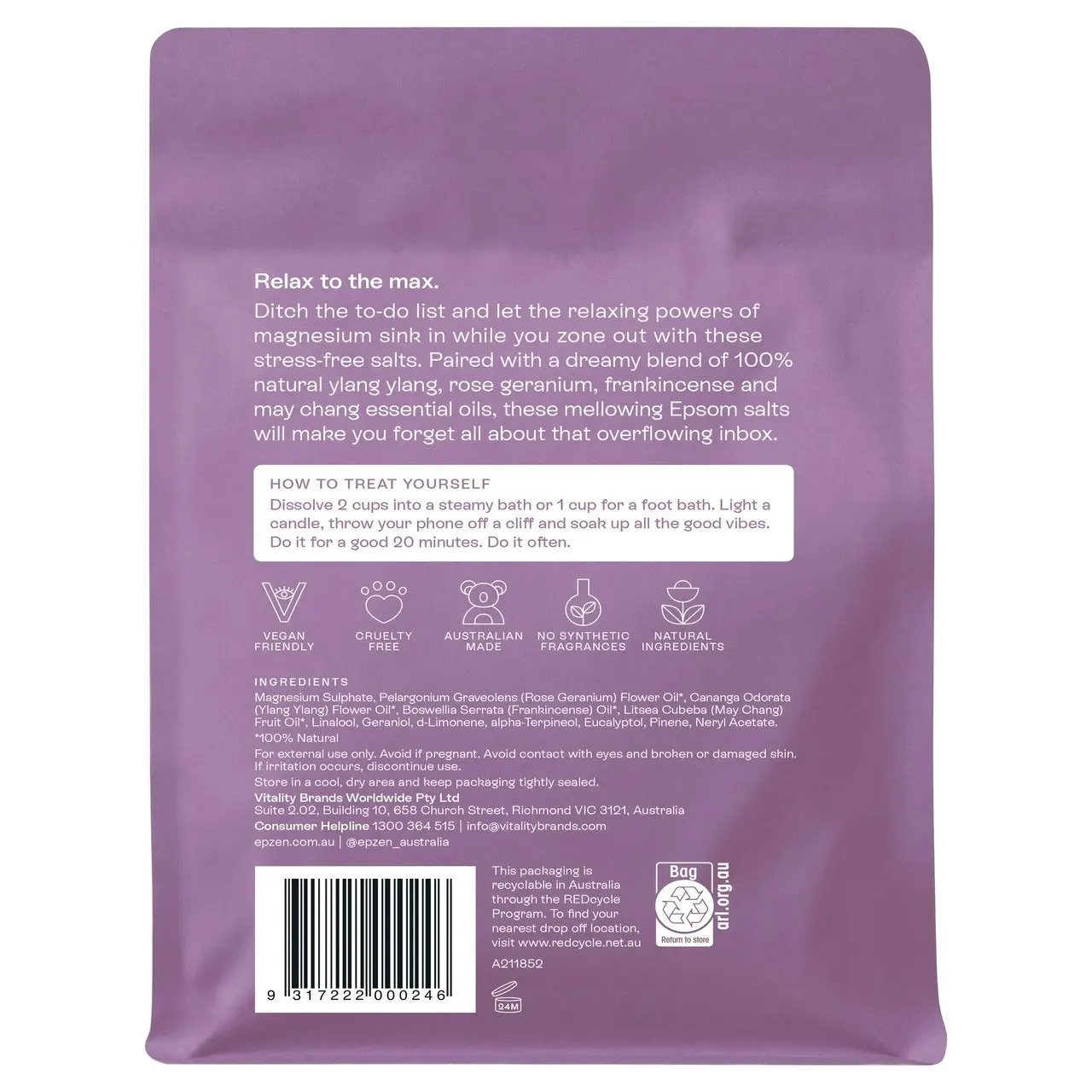 EpZen Magnesium Epsom Salts Relax 900g