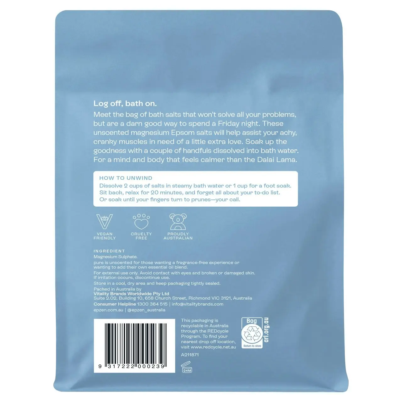 EpZen Pure Magnesium Epsom Salts 900g