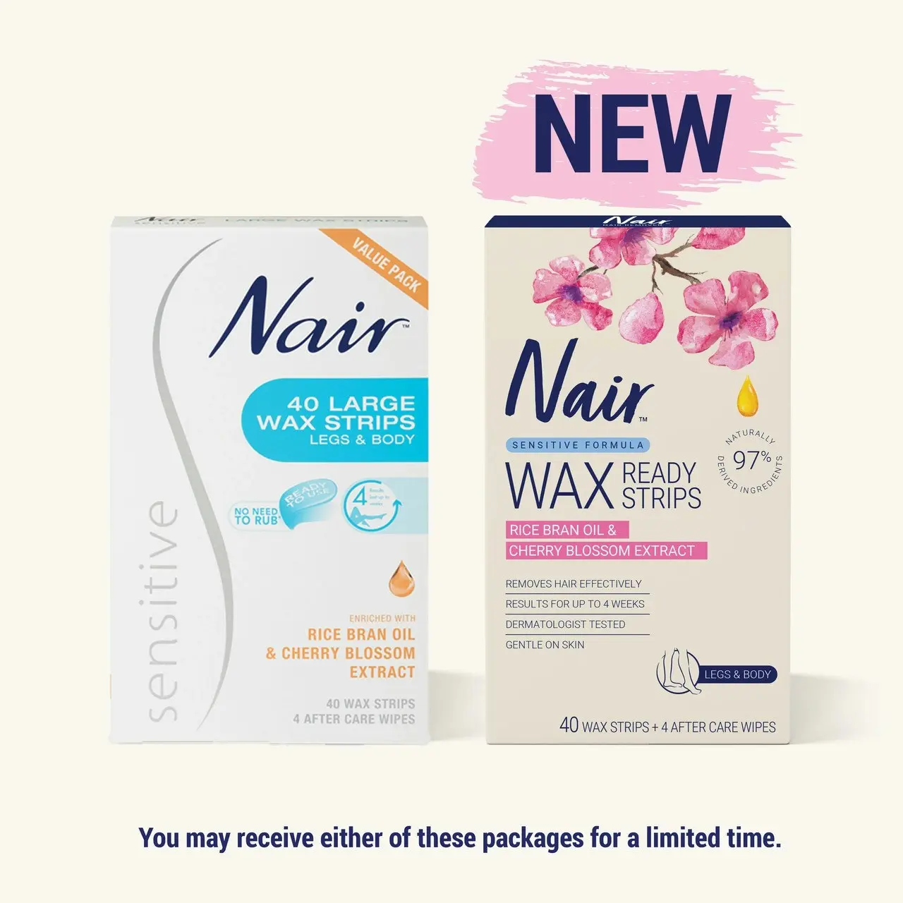 Nair Sensitive Large Wax Strips | 40 pack | Legs & Body