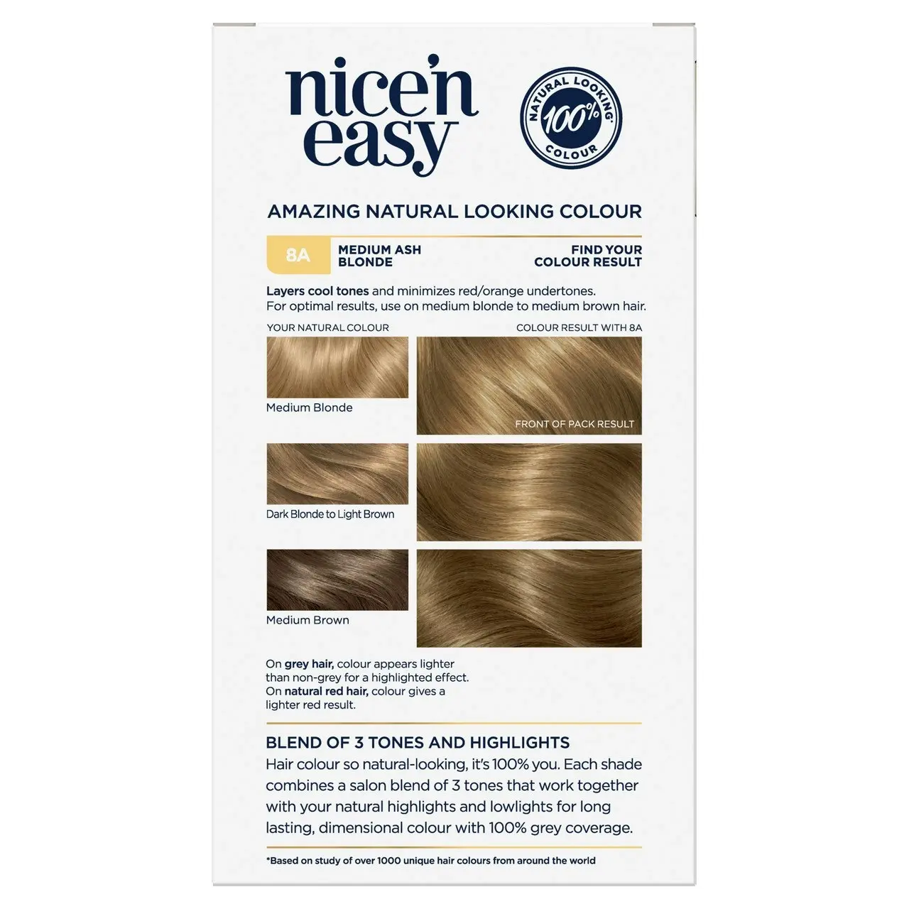 Clairol Nice 'N Easy 8A Natural Medium Ash Blonde Permanent Hair Colour