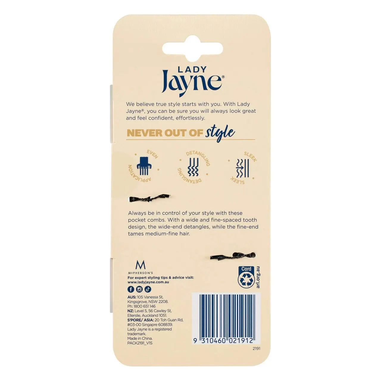 Lady Jayne Pocket Comb - 2 Pk