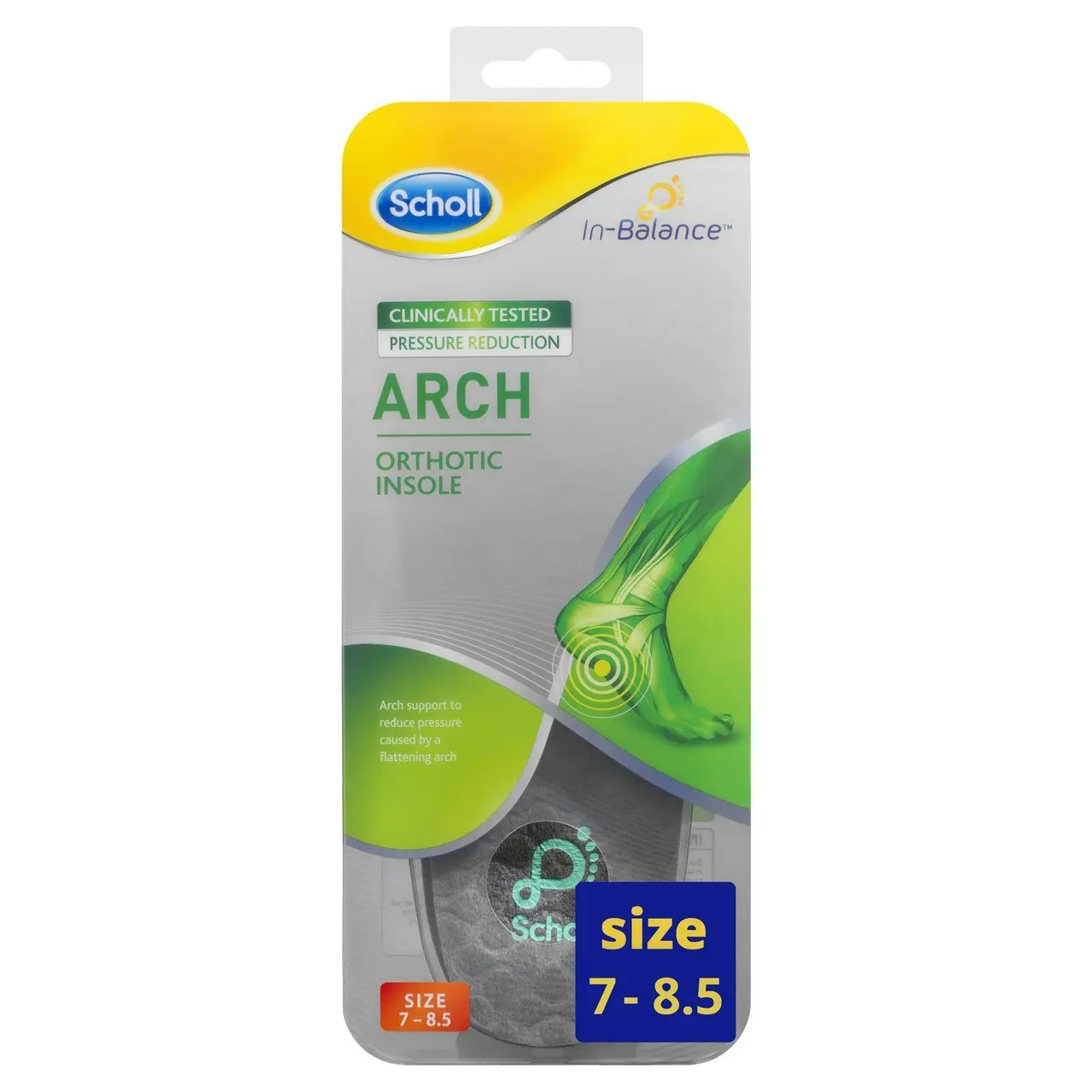 Scholl In-Balance Arch Orthotic Insole Medium Size 7- 8.5