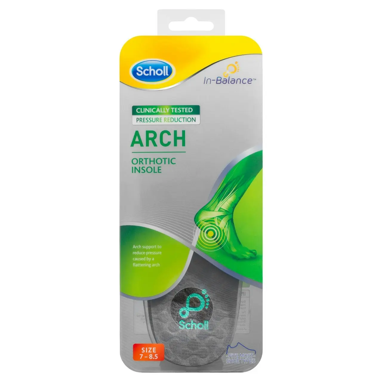 Scholl In-Balance Arch Orthotic Insole Medium Size 7- 8.5