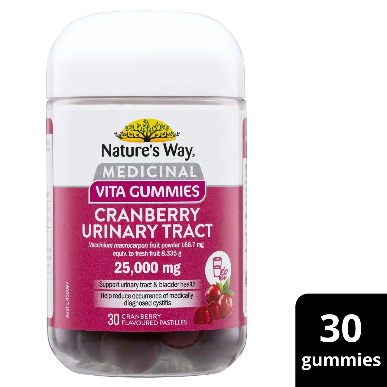 Nature's Way Medicinal Vita Gummies Cranberry Urinary Tract 25,000mg 30