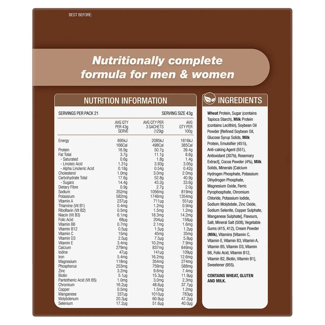 Optislim VLCD Shake Chocolate 21x43g