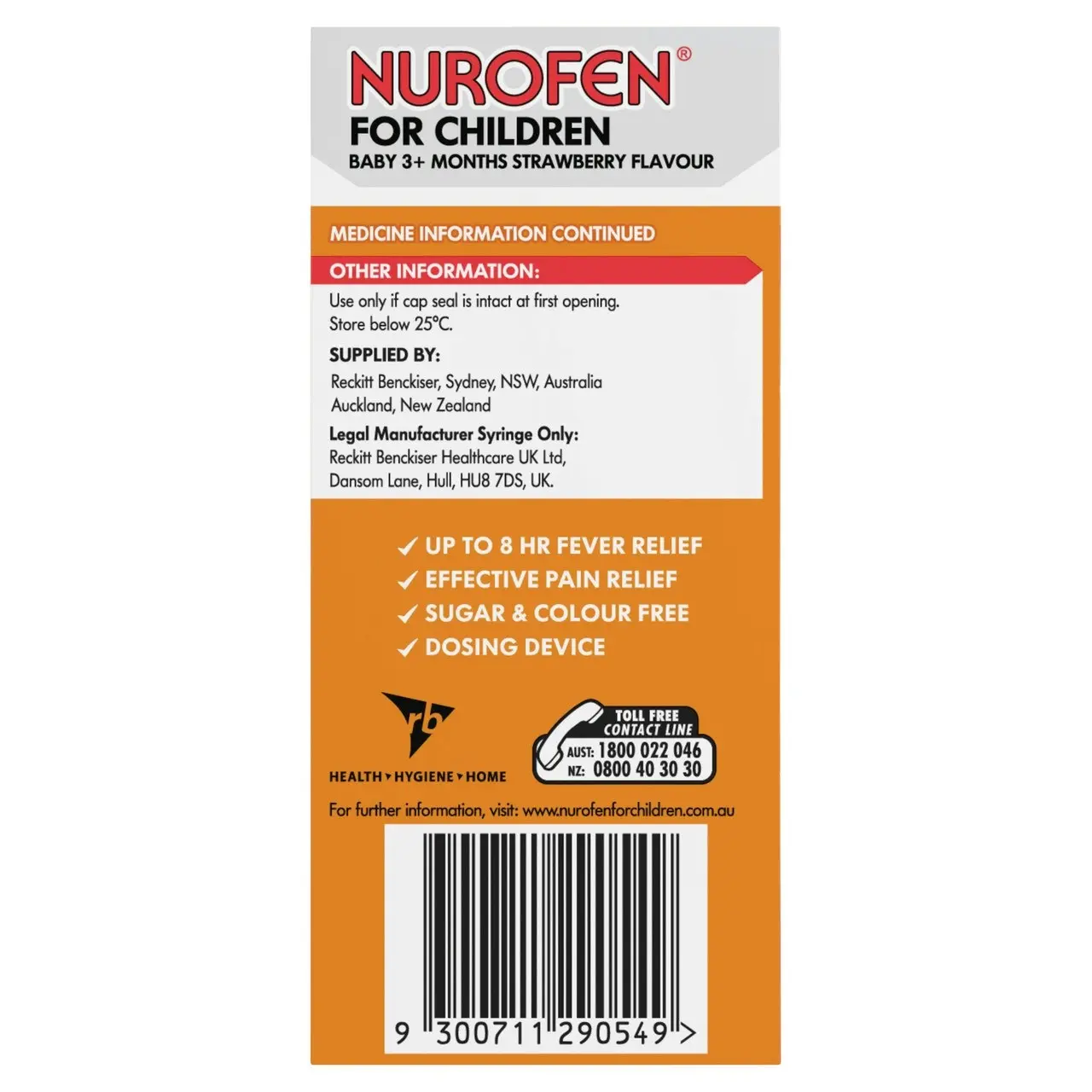 Nurofen For Children Baby 3+ Months Pain and Fever Relief Concentrated Liquid 200mg/5ml Ibuprofen Strawberry 50ml