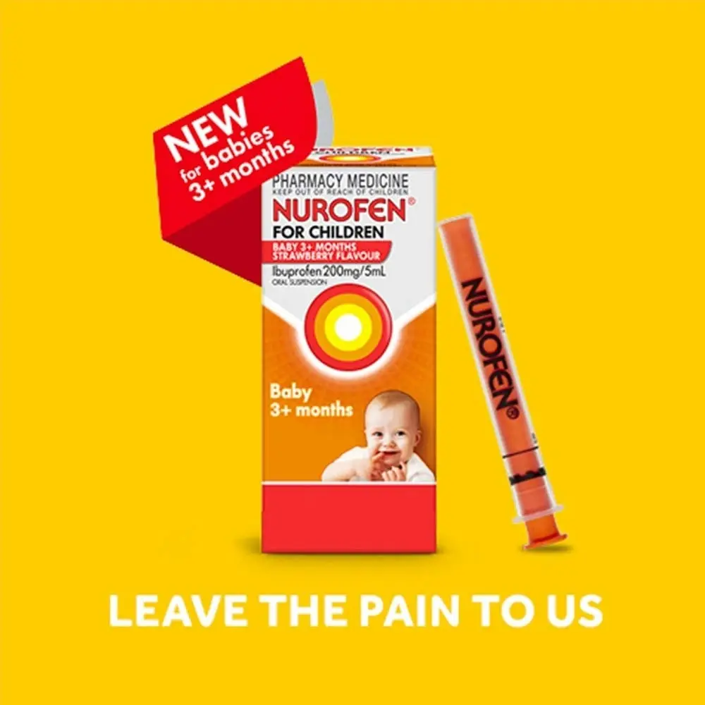 Nurofen For Children Baby 3+ Months Pain and Fever Relief Concentrated Liquid 200mg/5ml Ibuprofen Strawberry 50ml