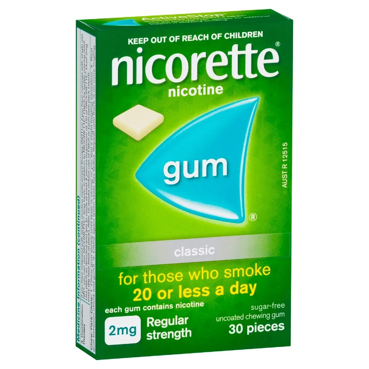 Nicorette Quit Smoking Regular Strength Nicotine Gum Classic 30 Pack