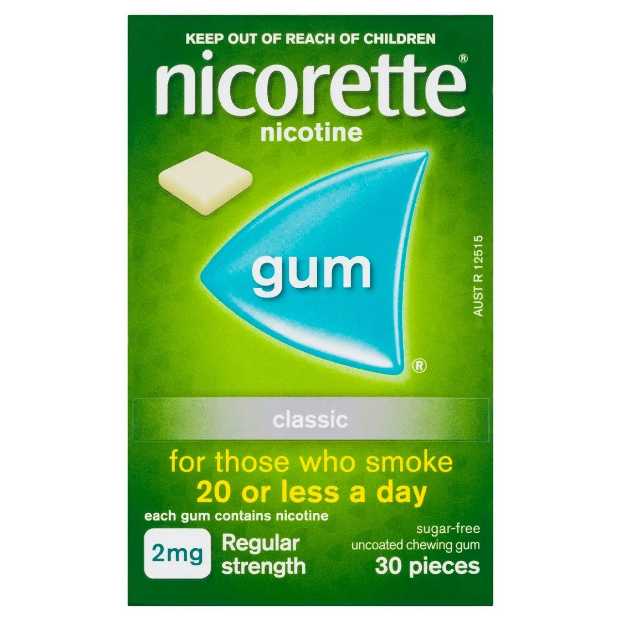 Nicorette Quit Smoking Regular Strength Nicotine Gum Classic 30 Pack