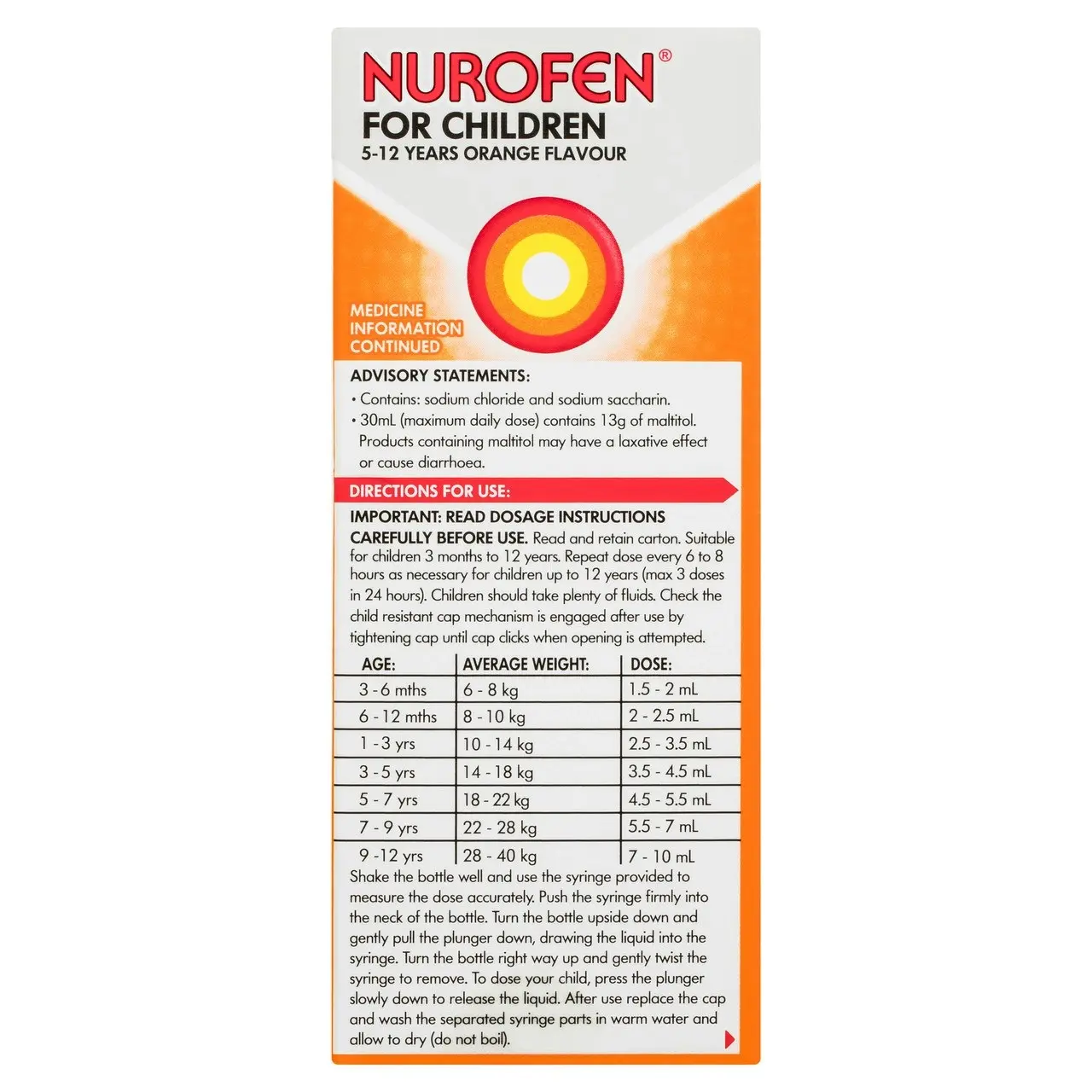 Nurofen For Children 5-12yrs Ibuprofen Liquid Orange 100ml