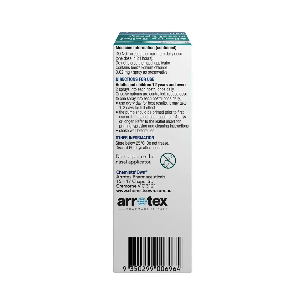 Chemists' Own Allergy Relief Nasal Spray 50mcg 140