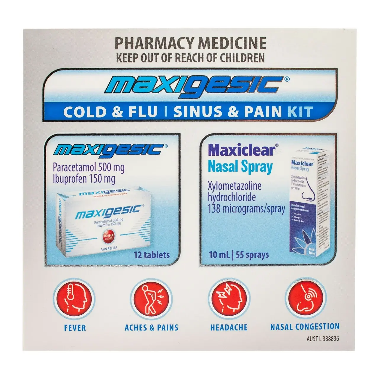 MAXIGESIC Cold & Flu Kit 12 Tablets + Maxiclear Nasal Spray 10ml