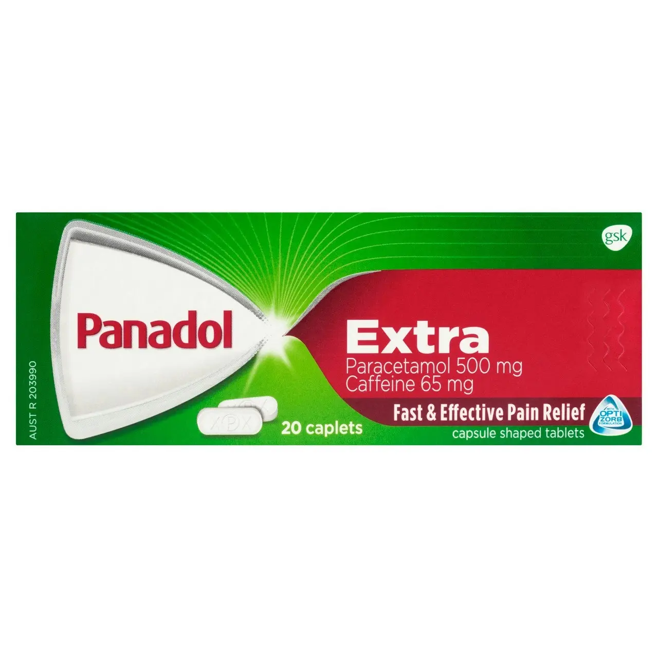 AU Only: Panadol Extra for Pain Relief, Paracetamol & Caffeine - 500mg 20 Caplets