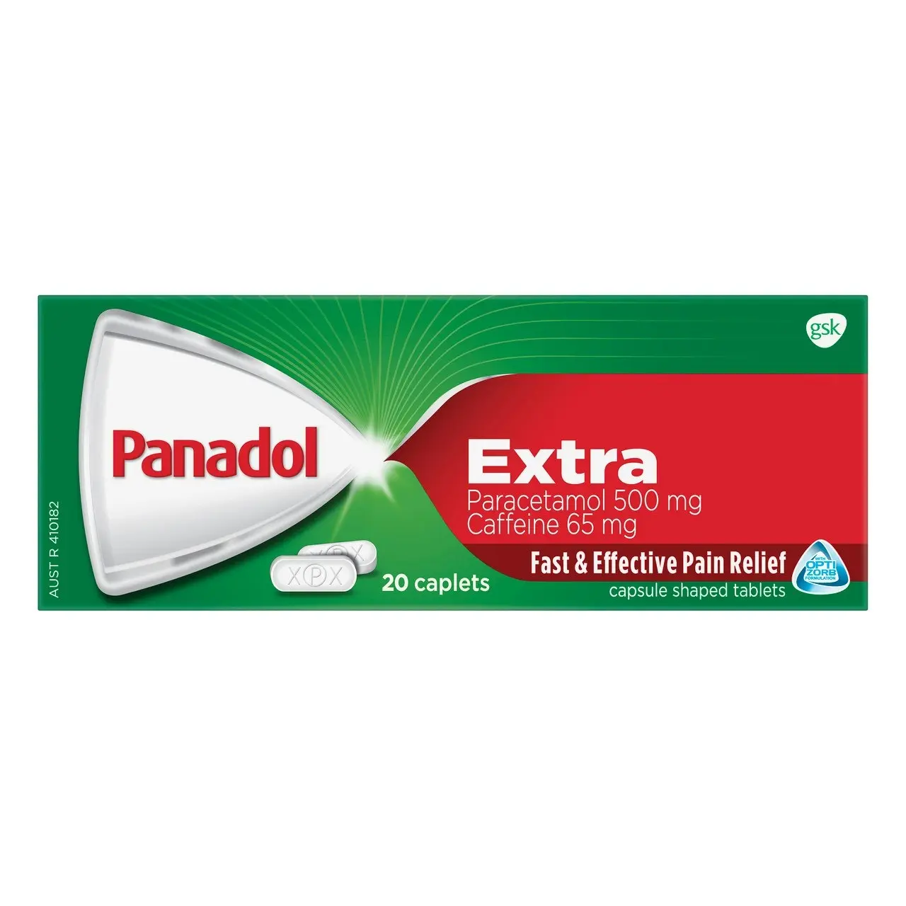 AU Only: Panadol Extra for Pain Relief, Paracetamol & Caffeine - 500mg 20 Caplets