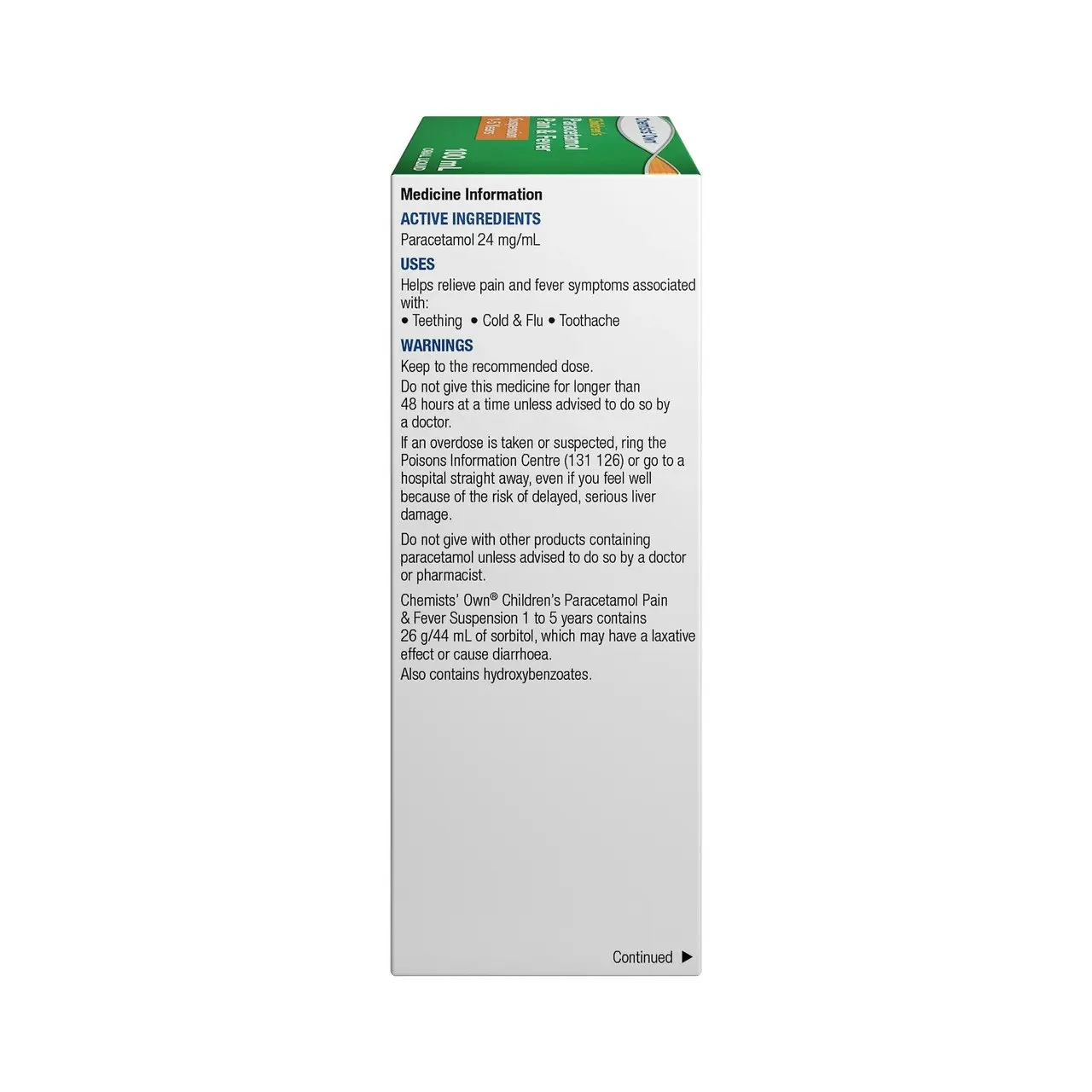 Chemists' Own Children's Paracetamol Pain & Fever 1- 5 Yrs Susp 100mL