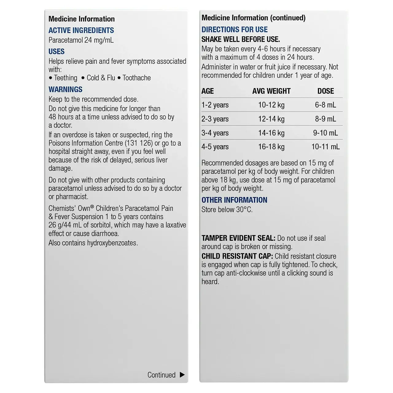 Chemists' Own Children's Paracetamol Pain & Fever 1- 5 Yrs Susp 100mL