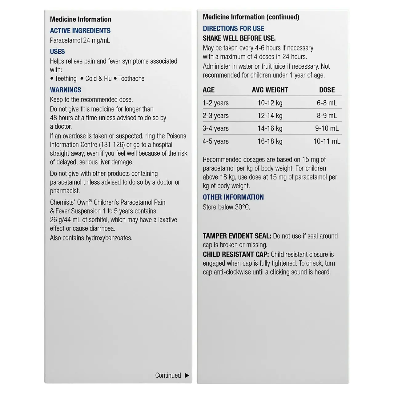 Chemists' Own Children's Paracetamol Pain & Fever 1- 5 Yrs Susp 200mL