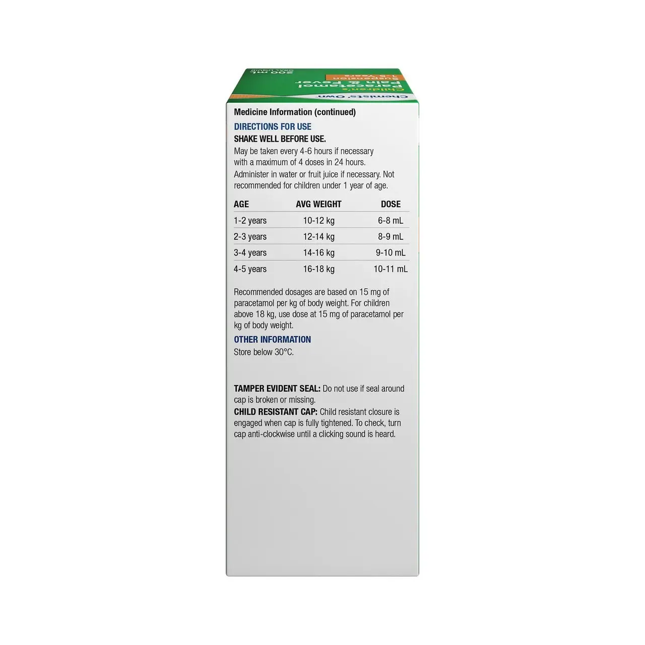 Chemists' Own Children's Paracetamol Pain & Fever 1- 5 Yrs Susp 200mL