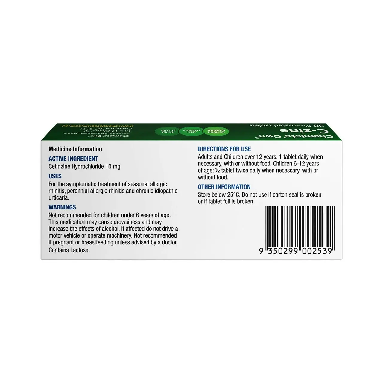 Chemists' Own C-Zine Tablets 10mg 30